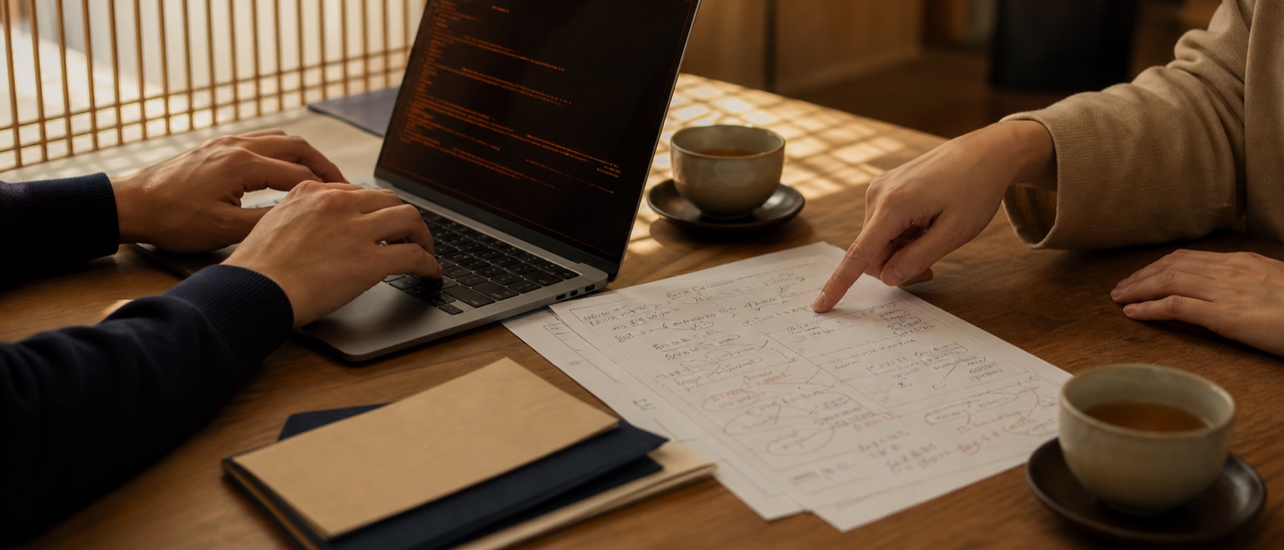 研修の演習中、業務の手順書に書き込みながらClaude Codeを動かす受講者の手元
