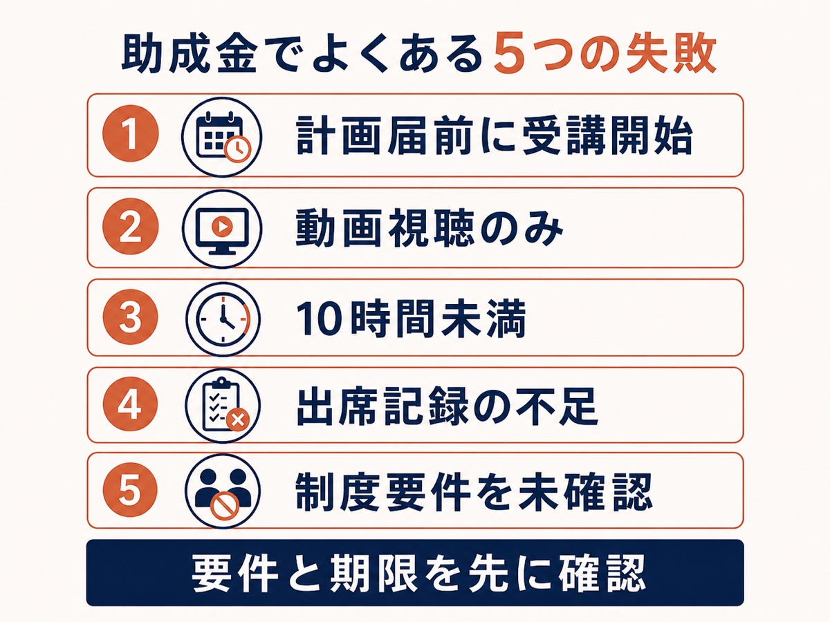 図解：助成金でよくある5つの失敗