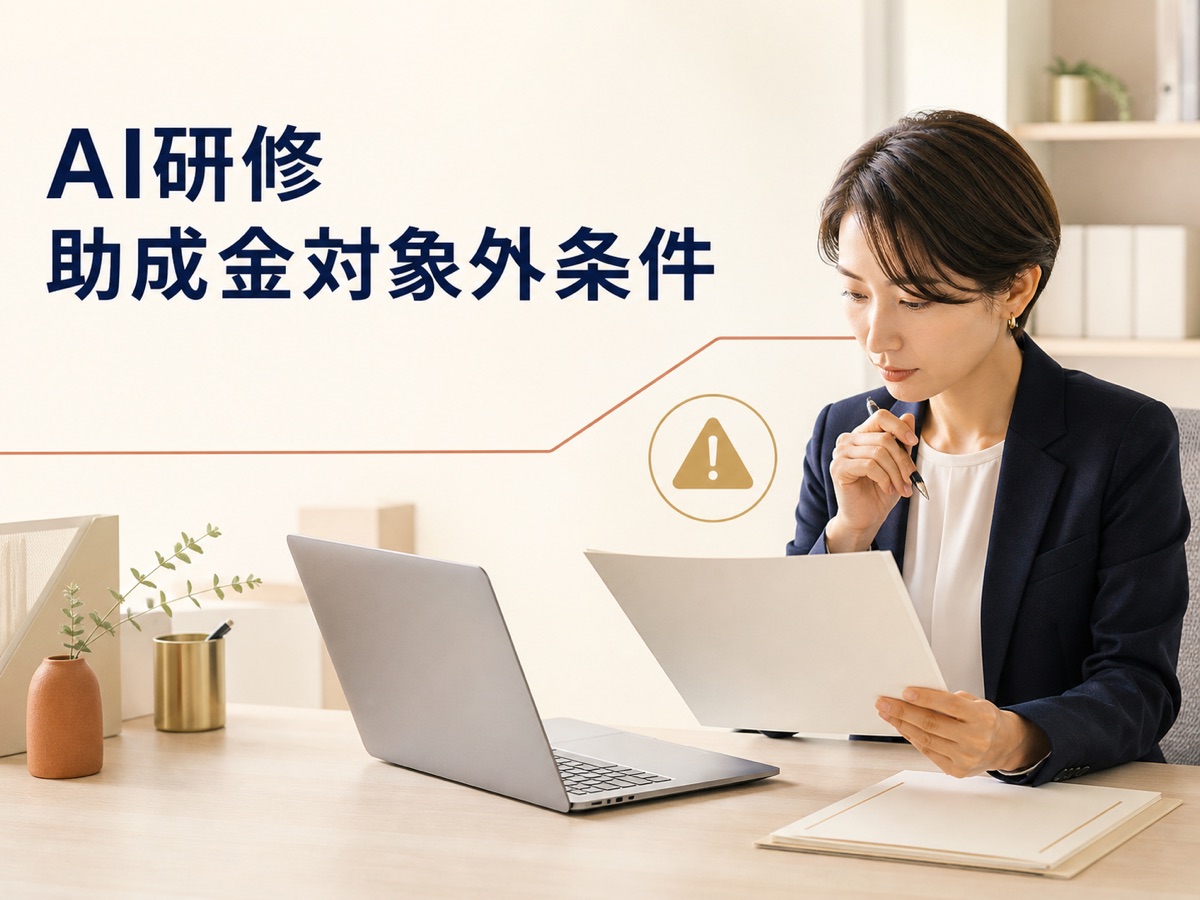 AI研修が助成金の対象外になる条件を判定する担当者向け図解