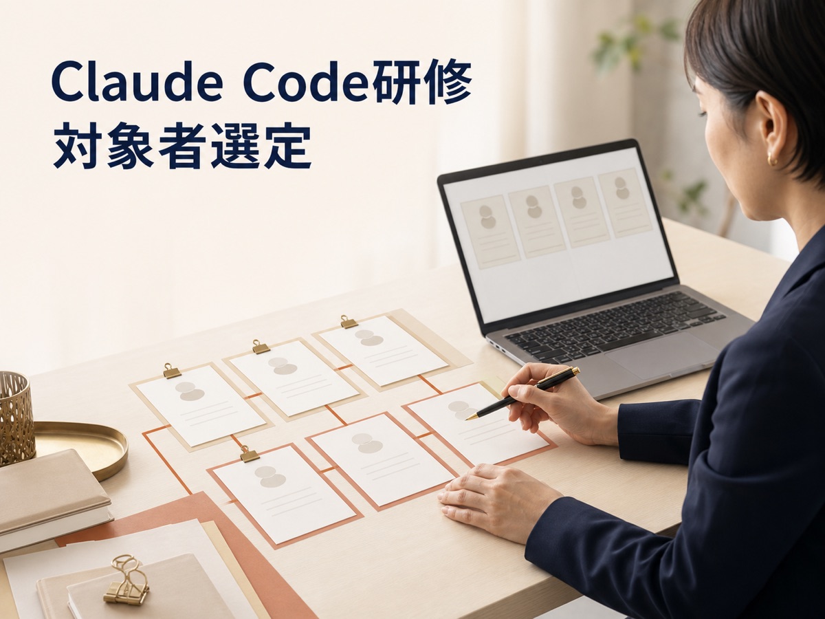 Claude Code研修の受講者名簿を、業務責任者・実装担当・確認担当の3役で仕分けする人事担当者と部門長